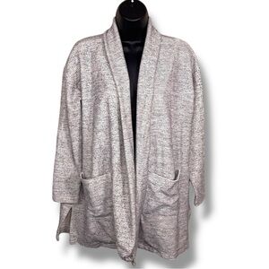 Medium Ann Taylor Loft White Grey Lounge Shrug Jacket Stretch Pockets